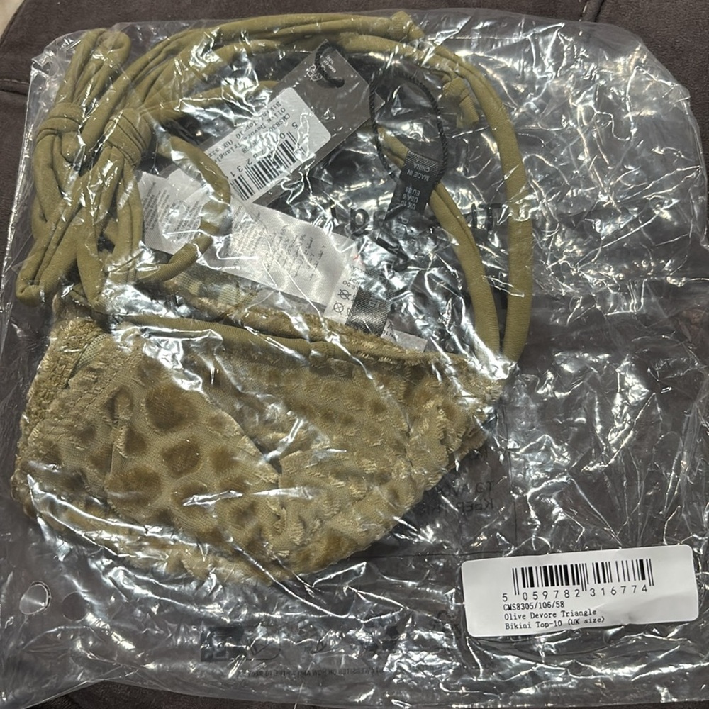 PrettyLittleThing NWT Olive Green Textured Bikini Top - Picture 4 of 4